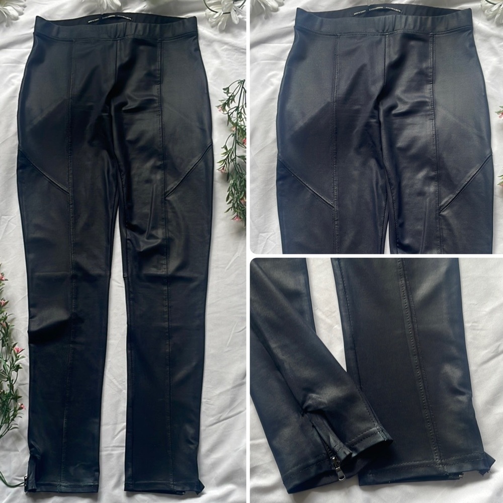 Zara Black Faux Leather Coated Leggings Ankle Zipper Stretch Pant Small